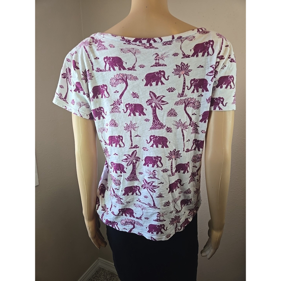LOFT Women's White Purple Elephant Print Short Sleeve Cotton T-Shirt Size Small - Picture 3 of 6